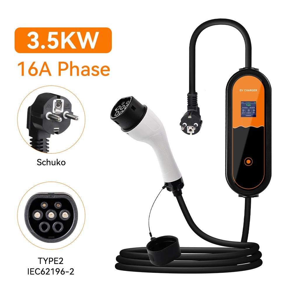 Carregador EV Portátil 3.5kW 16A — Type 1 / Type 2 / GBT | Corrente Ajustável - IKERO.ENERGY