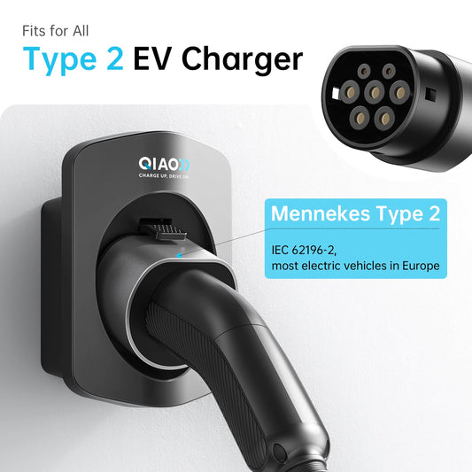 Suporte de Parede para Cabo EV Tipo 2 QIAO | Organizador e Protetor de Conector | PC | Interior/Exterior