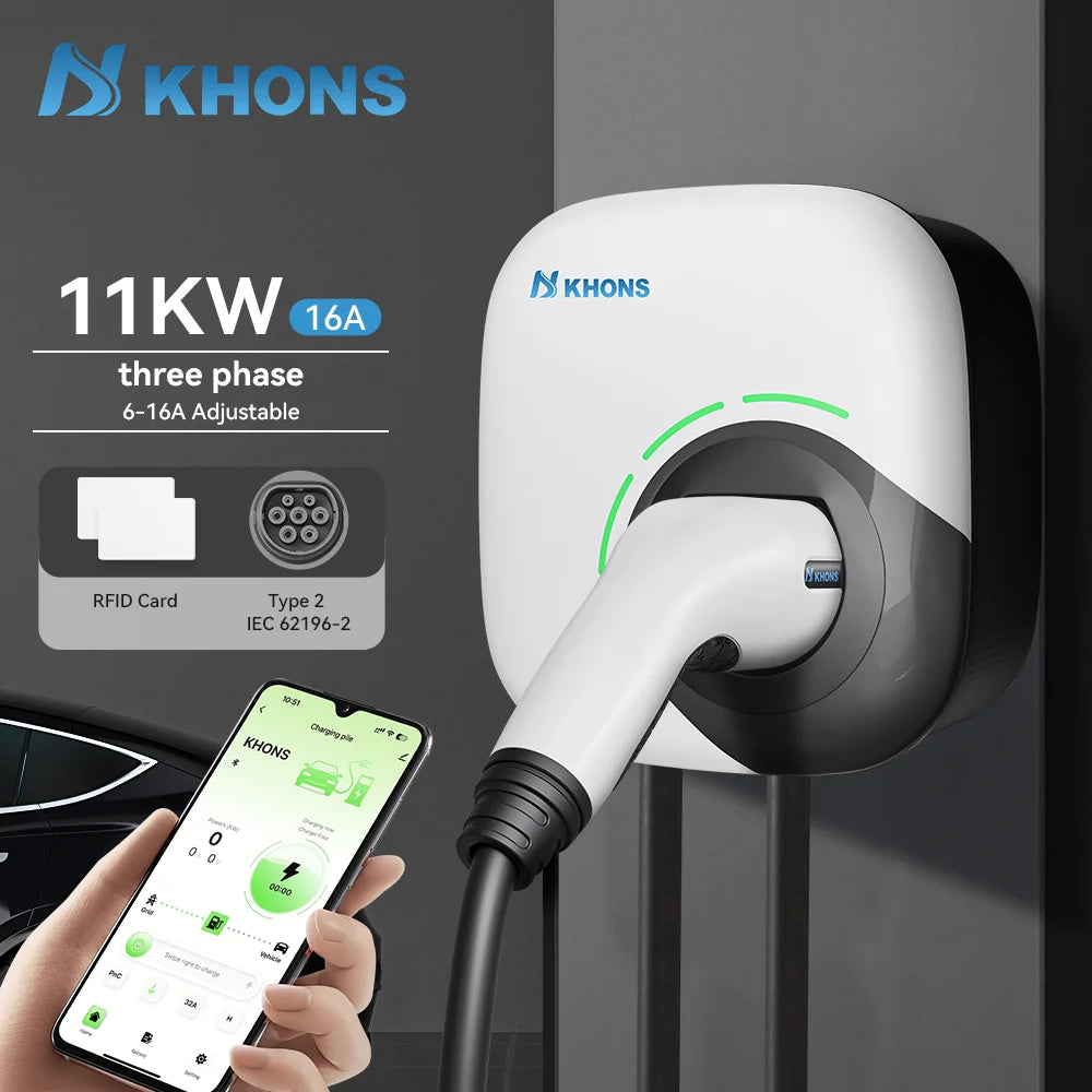 Wallbox Khons 11kW 16A Trifásico Type 2 | APP | Cabo IEC62196-2