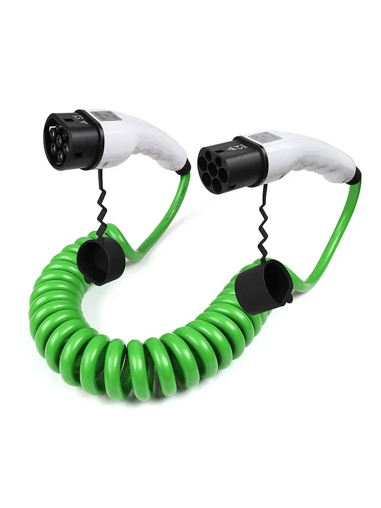 Cabo Espiral Wallbox Tipo 2 | 11kW 16A / 22kW 32A | Trifásico | IP54 | 5m | Verde