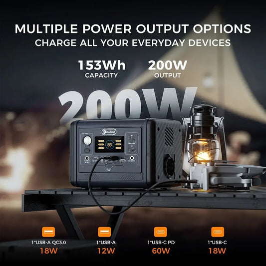 Estação de Energia Portátil 200W / 154Wh LiFePO4 - Ultra - Compacta para Viagens - IKERO.ENERGY