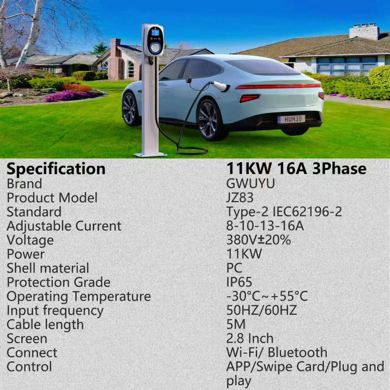 Wallbox GWUYU 11kW 16A Type 2 | Wi-Fi + APP | EVSE Doméstico