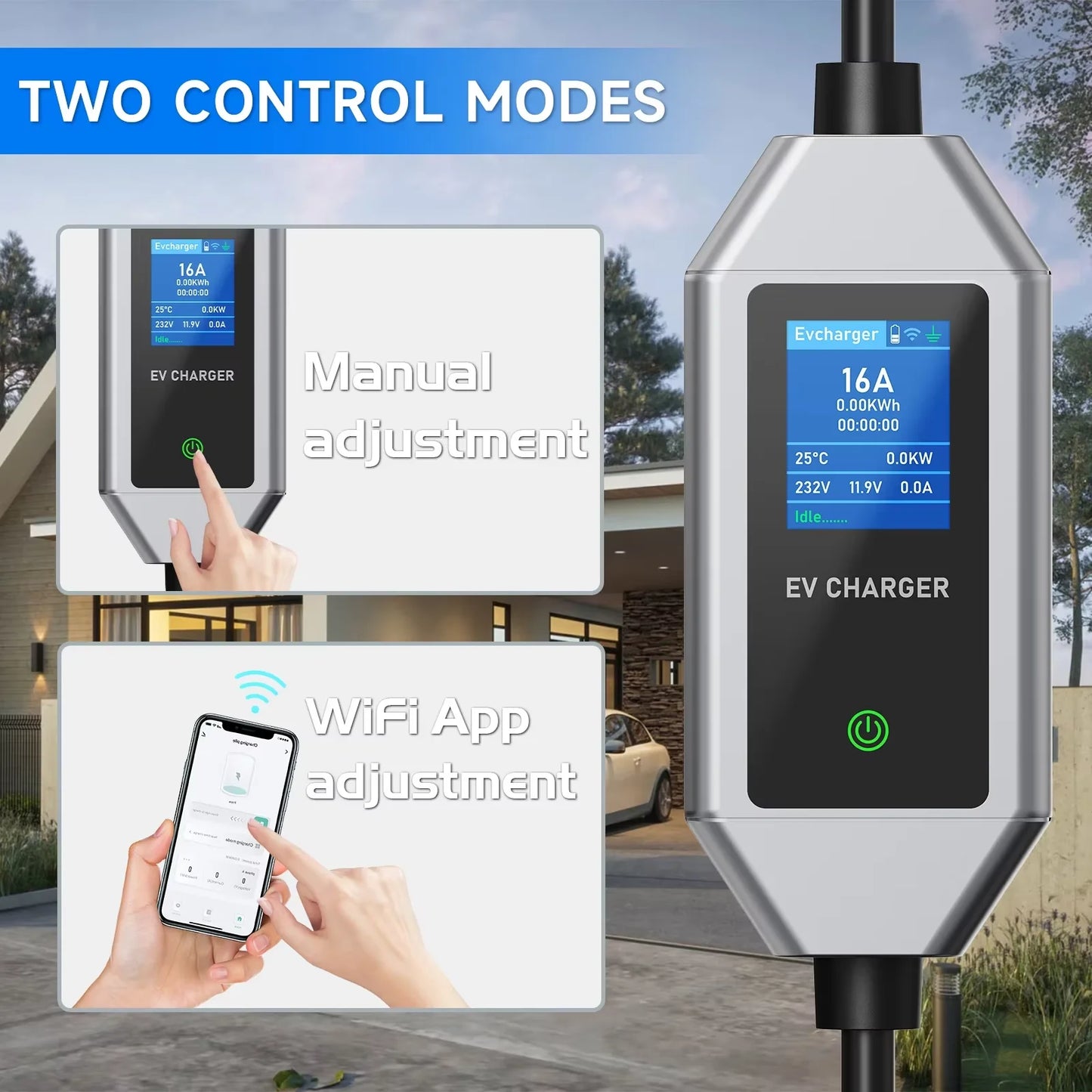 Carregador EV Portátil AFEEV 22kW 32A Trifásico Tipo 2 | Wi-Fi + Bluetooth + APP | IP66 | Cabo 5m | CEE