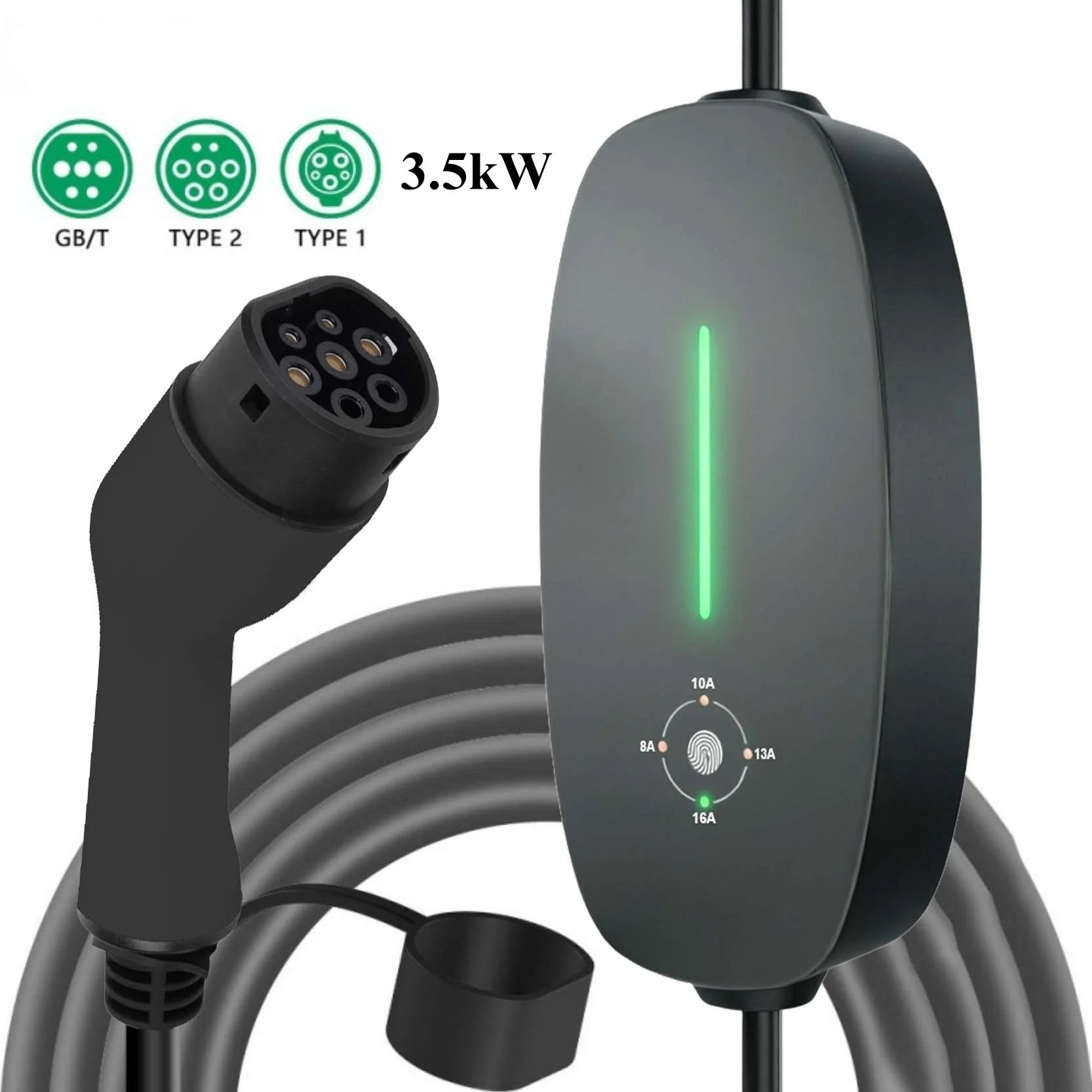Carregador EV Portátil Teschev 3.5kW 16A | Tipo 2 ou Tipo 1 | IP55 | Cabo 3.5m | Monofásico