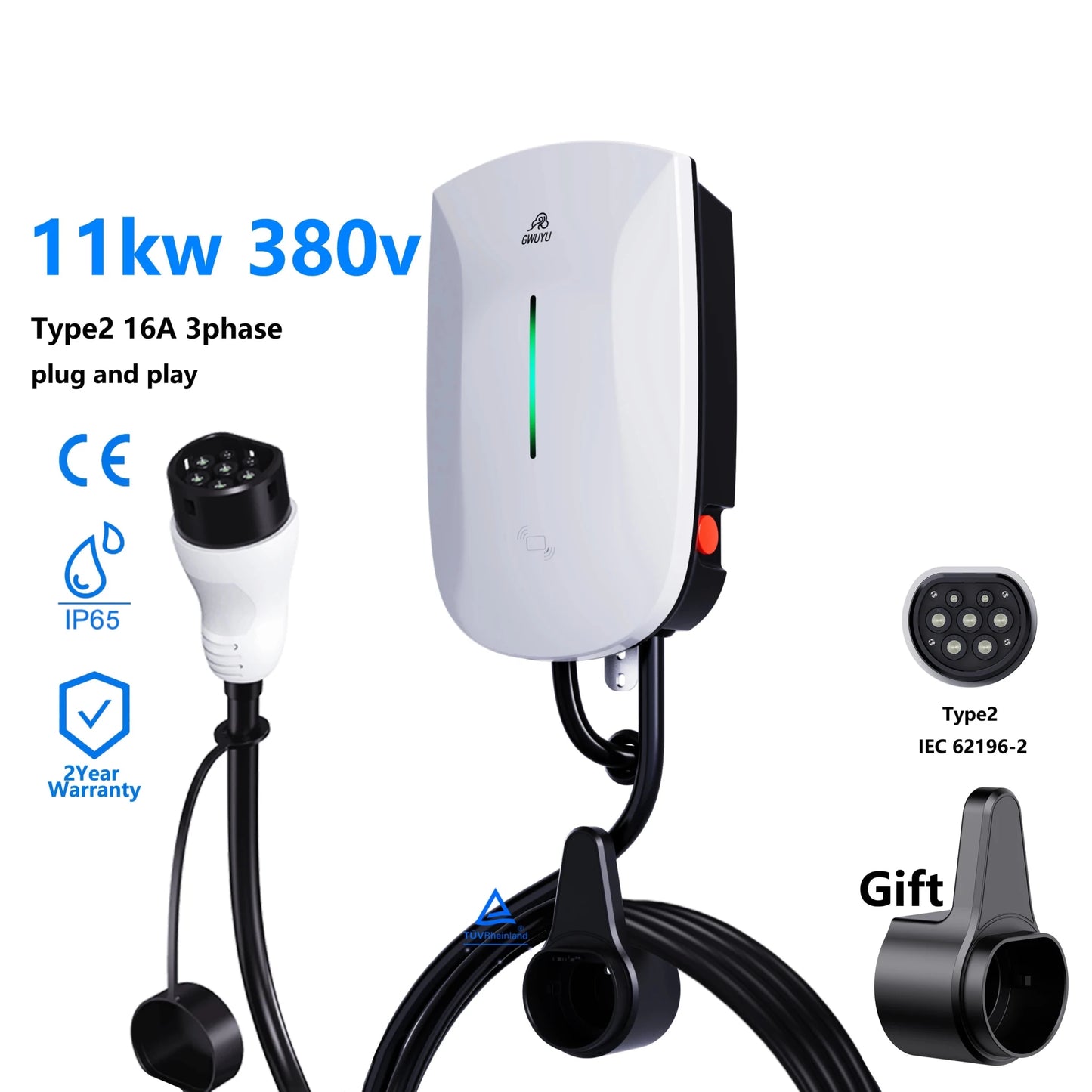 Wallbox Trifásico 11kW Type 2 IP54 - Carregador EV Fixo 16A - IKERO.ENERGY
