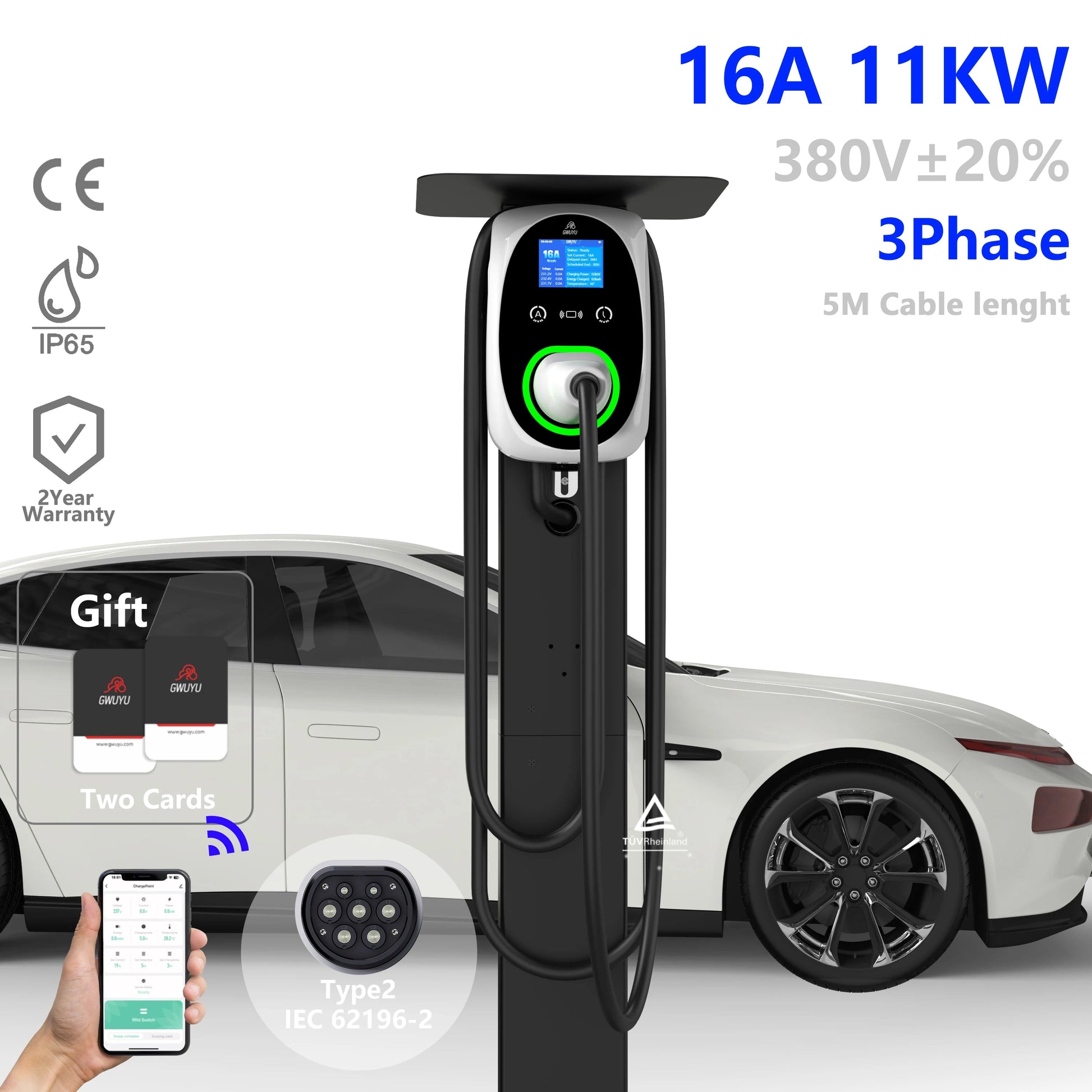 Wallbox GWUYU 11kW 16A Type 2 | Wi-Fi + APP | EVSE Doméstico