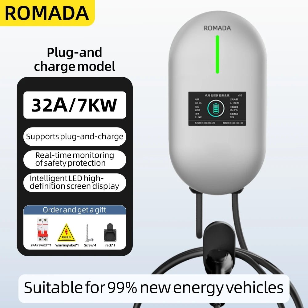 Wallbox EBOX 7kW Type 2 - Carregador EV com Bluetooth e APP - IKERO.ENERGY