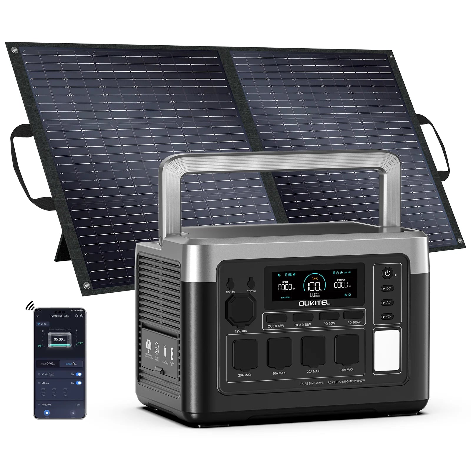 Estação de Energia OUKITEL P1000 Plus 1800W / 1024Wh + Painel Solar 200W - IKERO.ENERGY