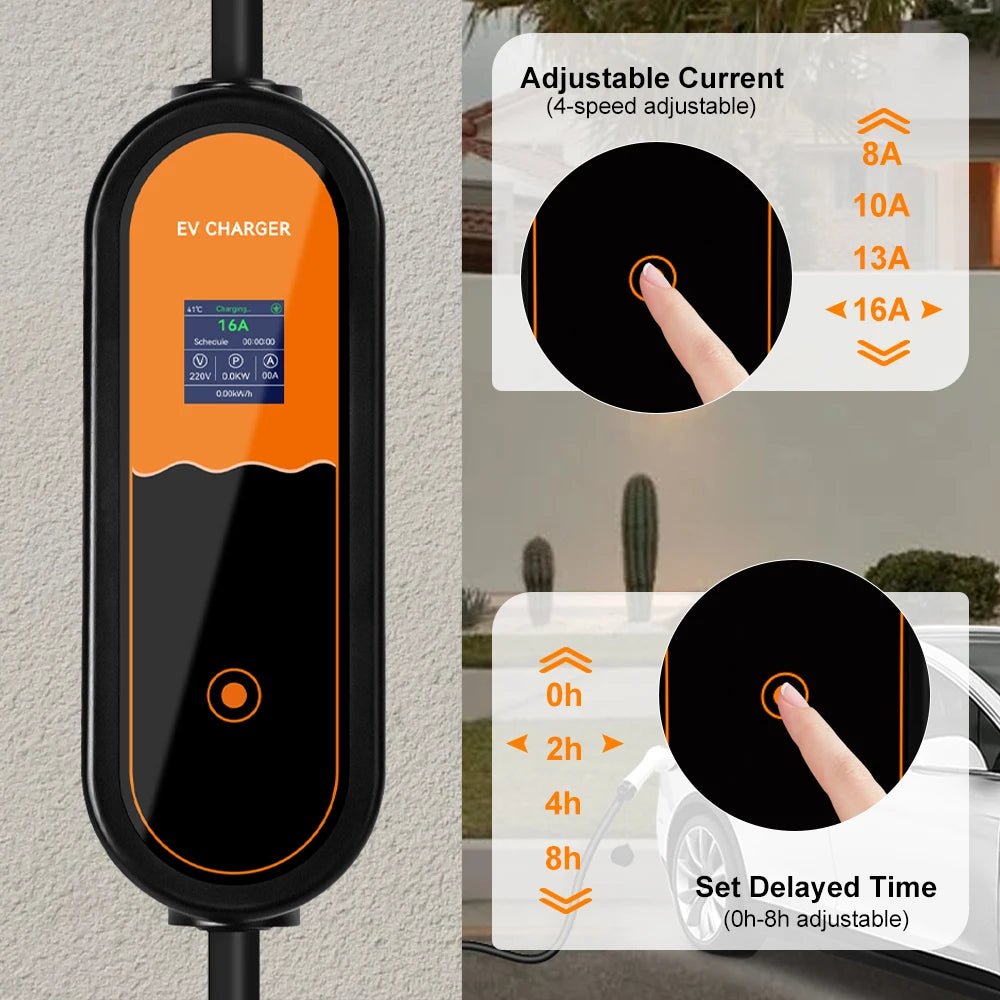 Carregador EV Portátil 3.5kW 16A — Type 1 / Type 2 / GBT | Corrente Ajustável - IKERO.ENERGY
