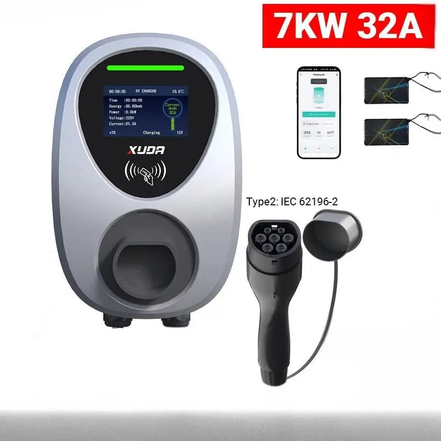 Wallbox XUDA 7.6kW / 22kW Type 2 | Wi-Fi + APP + RFID | IP65 | Cabo 5m - IKERO.ENERGY
